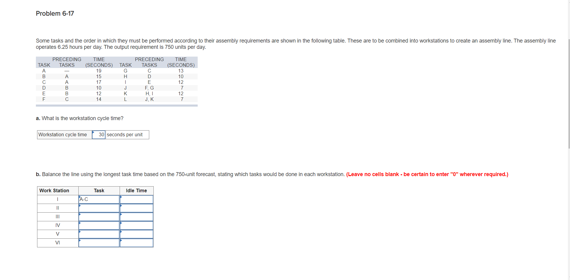 Problem 6-17 Some tasks and the order in which