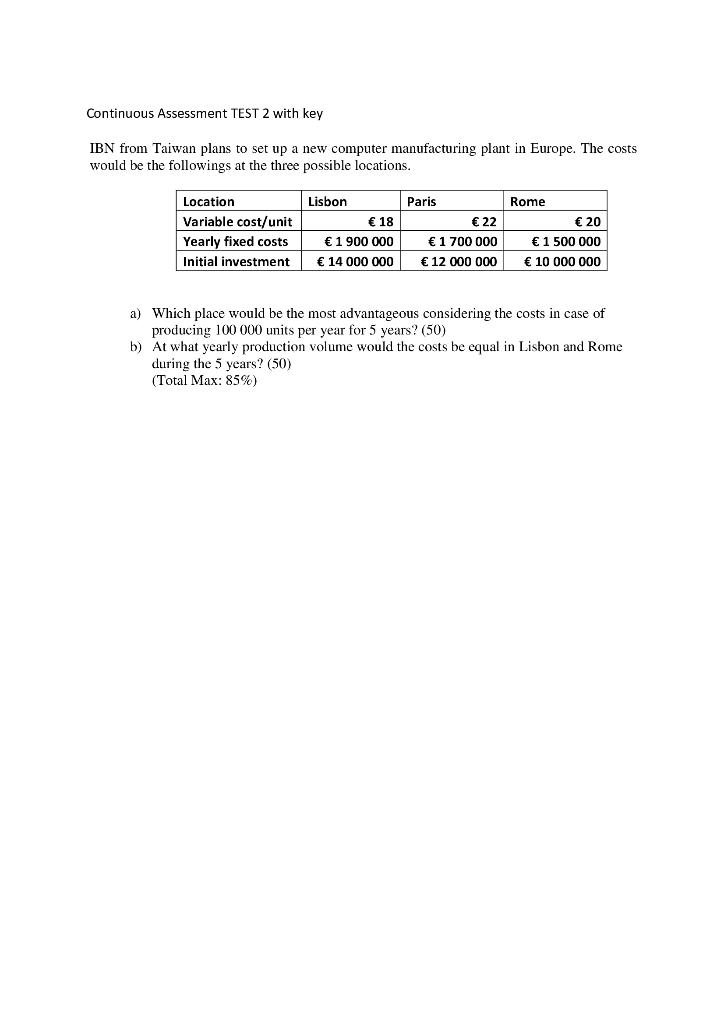 Continuous Assessment TEST 2 with key IBN from
