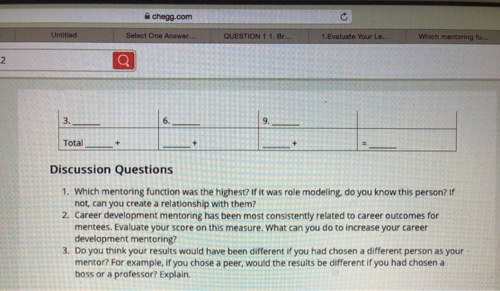 Discussion Questions: 1.Which mentoring function