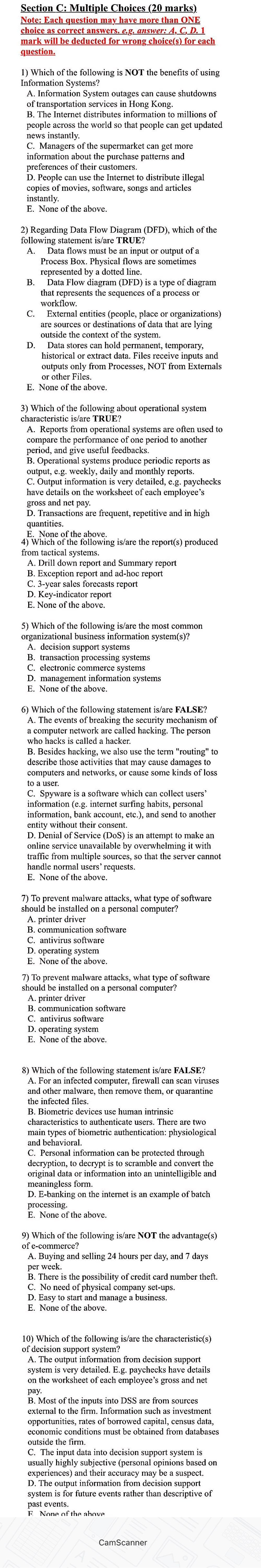 NEED HELP ASAP PLS Section C: Multiple Choices