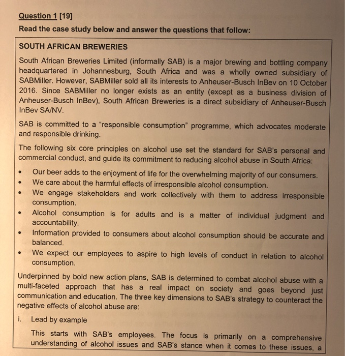 Question 1 (19) Read the case study below and