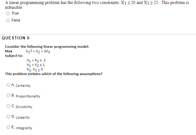 A linear programming problem has the following