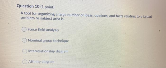 Question 10 (1 point) A tool for organizing a