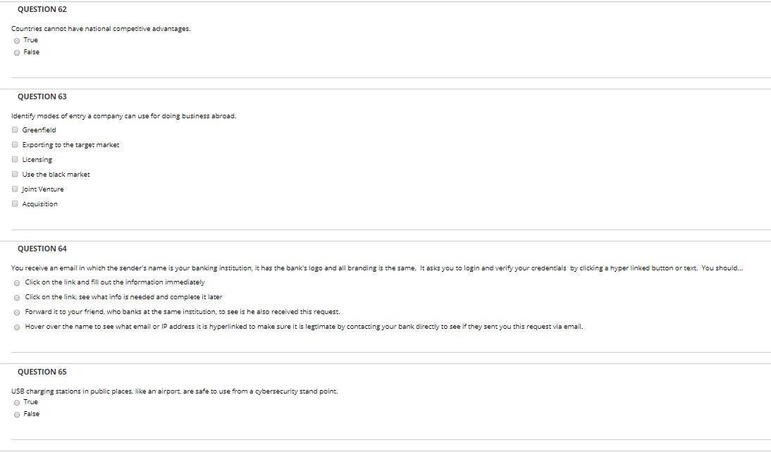 QUESTION 62 Countries cannot have national