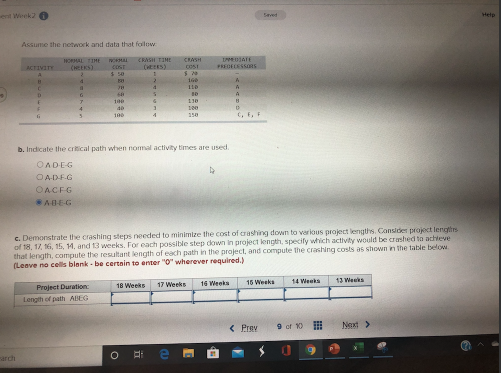 + Week2 Saved d-1. If the indirect costs for each