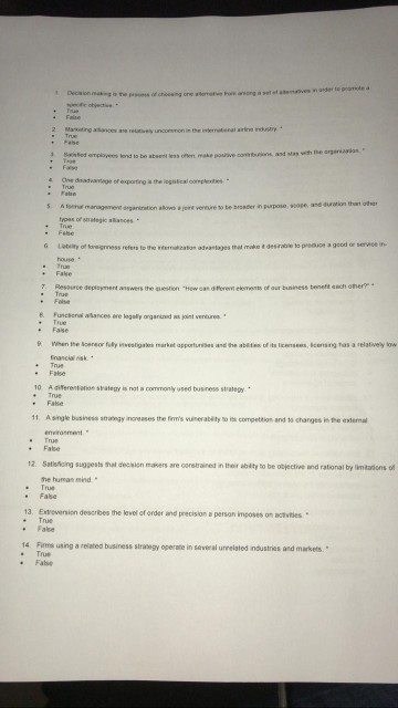 solve all the questions please true or false