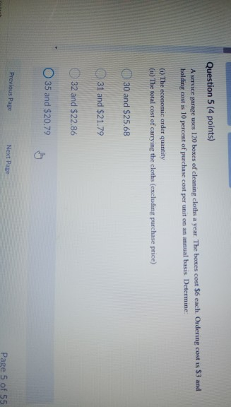 Question 5 (4 points) A service garage uses 120