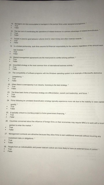 solve all the questions please true or false