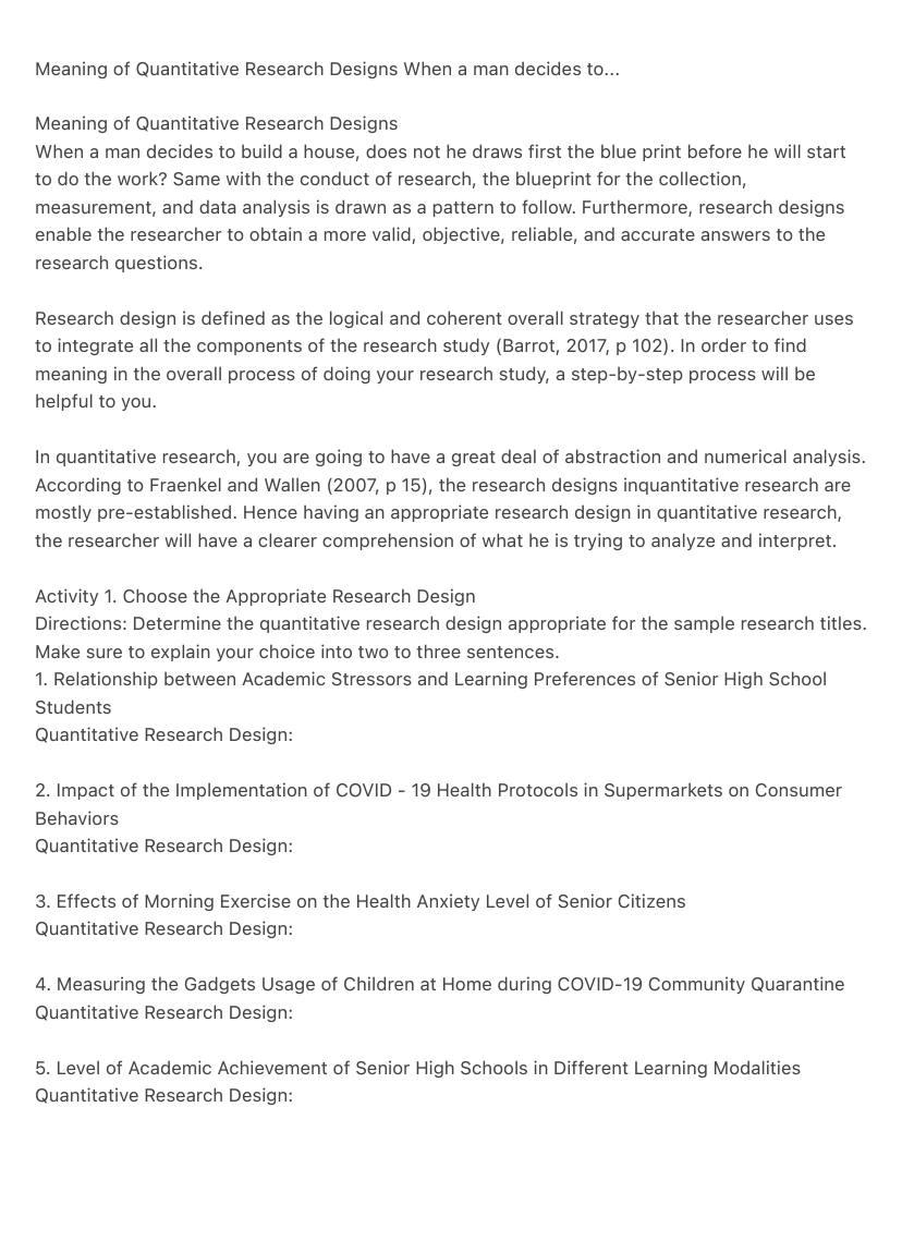 Meaning of Quantitative Research Designs When a