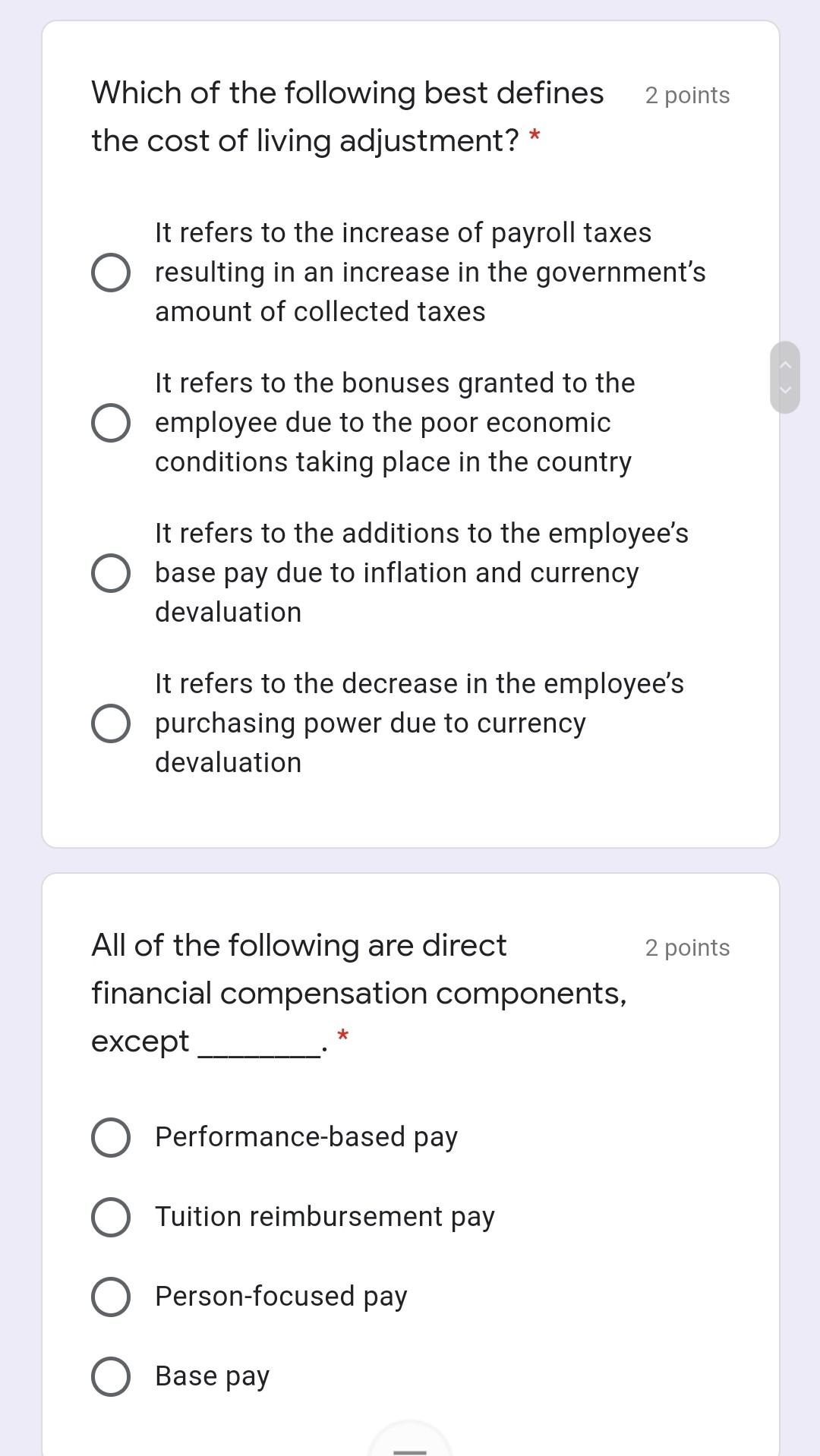 2 points Which of the following flexibility