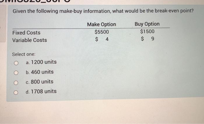 Given the following make-buy information, what