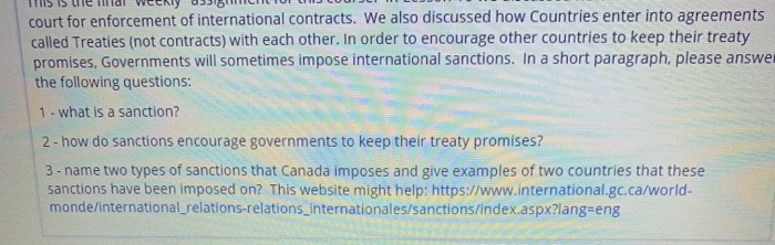 court for enforcement of international contracts.