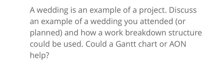 A wedding is an example of a project. Discuss an