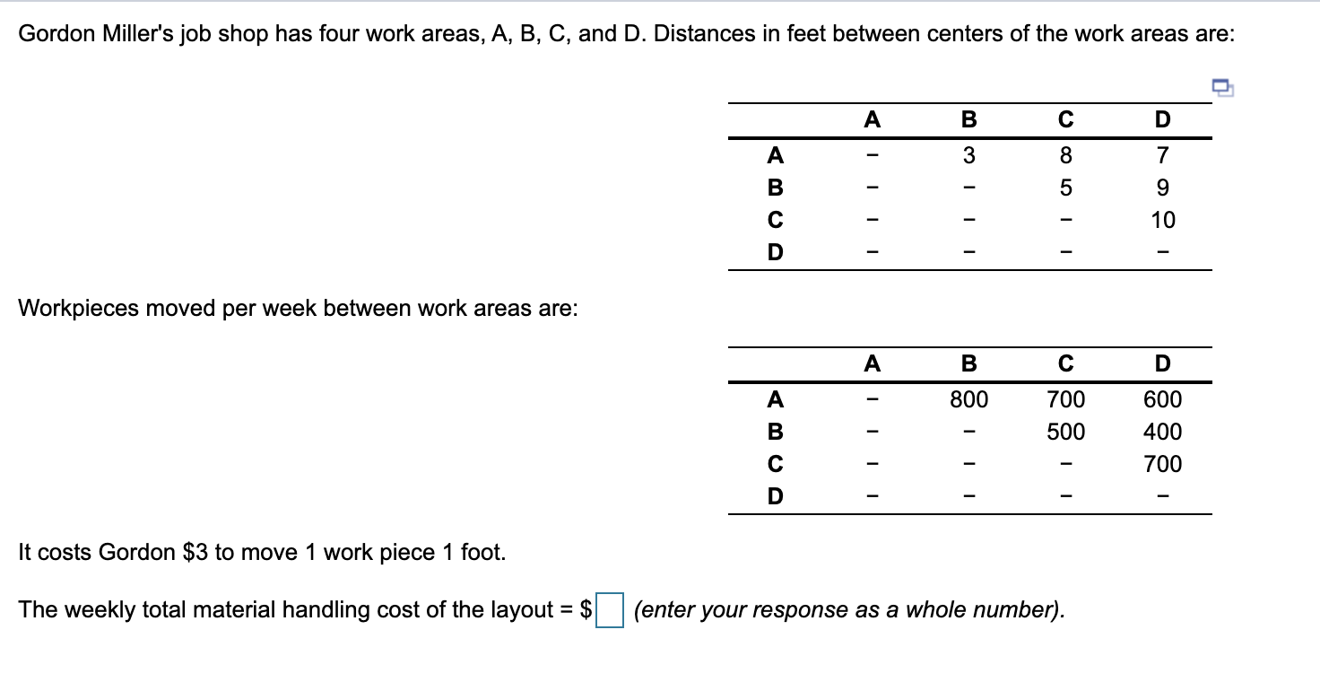 Gordon Miller's job shop has four work areas, A,