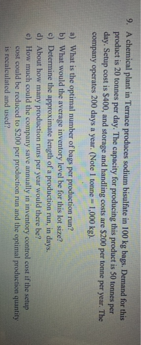 9. A chemical plant in Terrace produces sodium