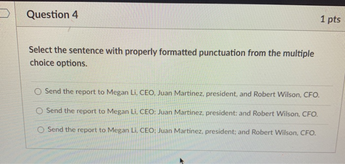 Question 2 1 1 p Select the sentence with