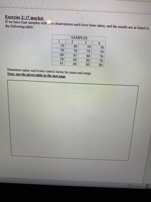 Exercise 2: (7 marks) If we have four samples