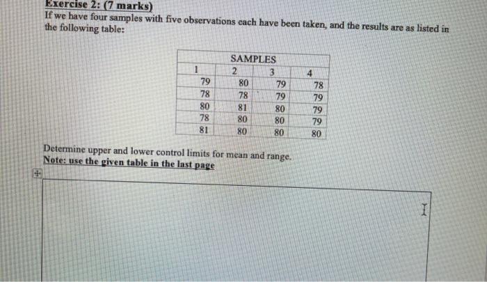 Exercise 2: (7 marks) If we have four samples