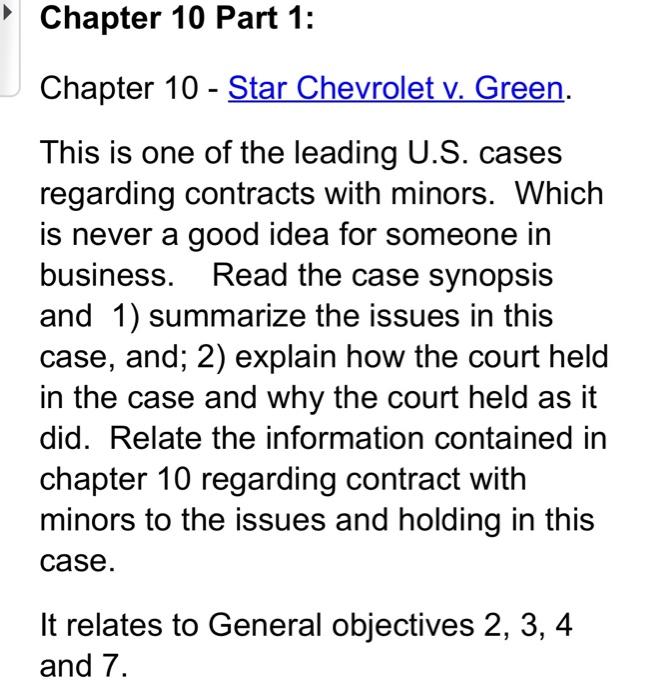 Chapter 10 Part 1: Chapter 10 - Star Chevrolet v.