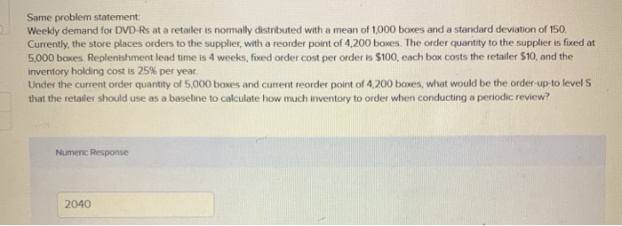 Same problem statement Weekly demand for DVD Rs