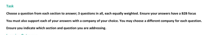 Task Choose a question from each section to