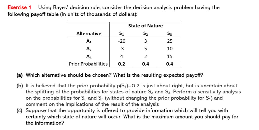 Please show all work Exercise 1 Using Bayes'