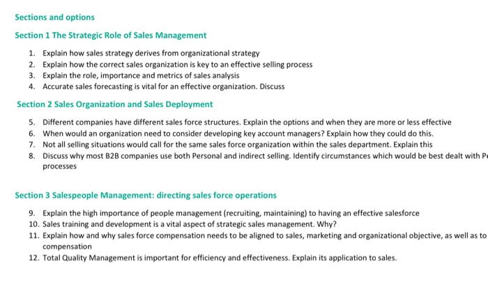 Task Choose a question from each section to