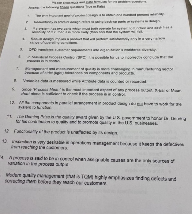 1. Please show work and state formulas for the