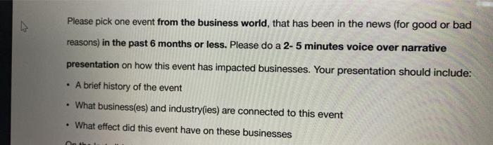 Please pick one event from the business world,