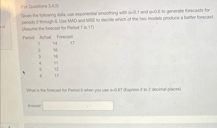 tot (For Questions 3,4,5) Given the following