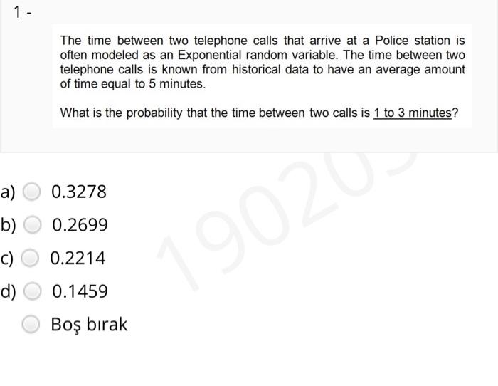 1 - The time between two telephone calls that
