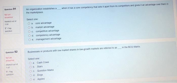 Question 91 when it has a core competency that
