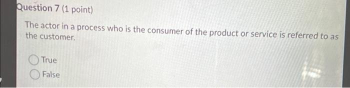 Question 5 (1 point) An activity that has been