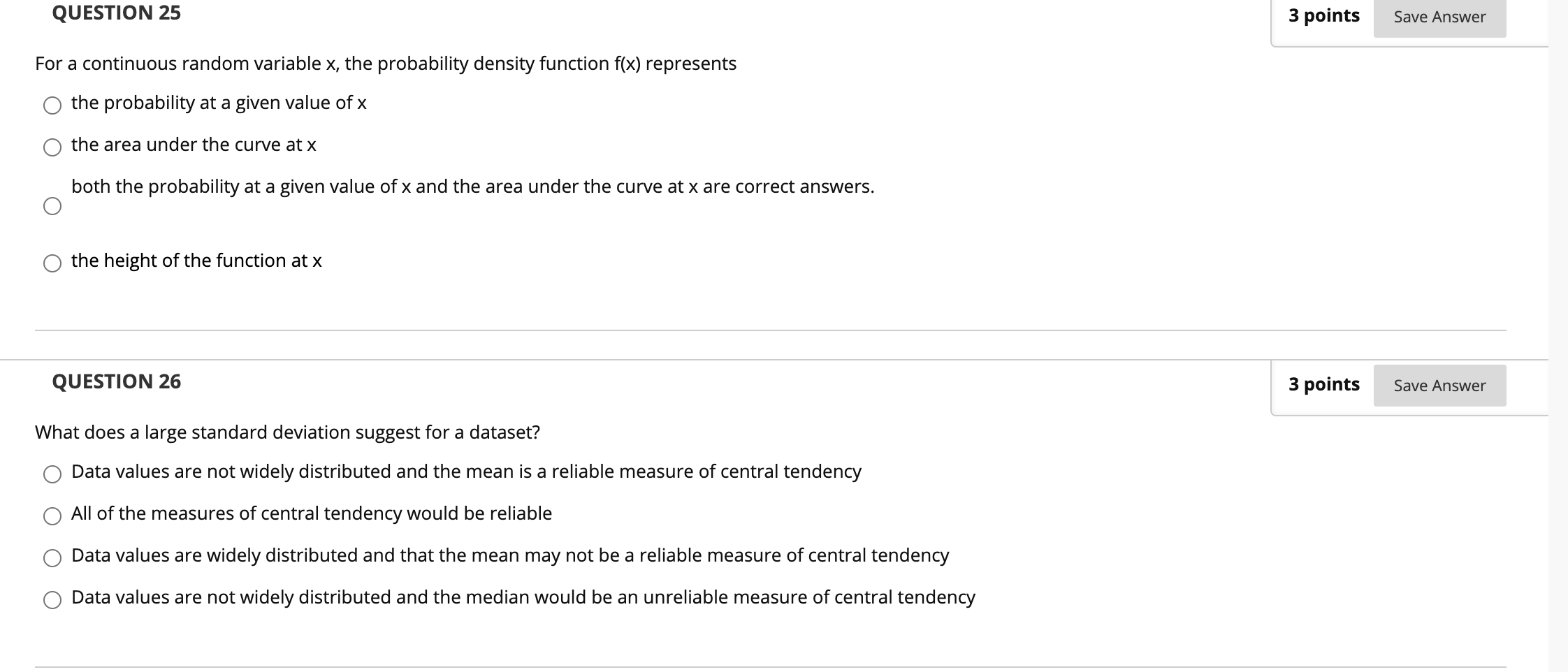 QUESTION 25 3 points Save Answer For a continuous