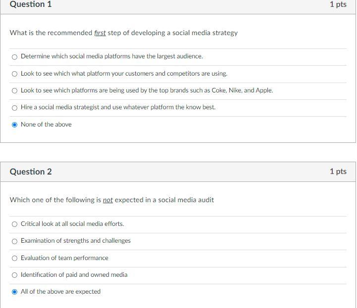 Question 1 1 pts What is the recommended first