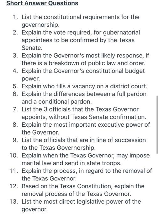 please help:'( Short Answer Questions 1. List the