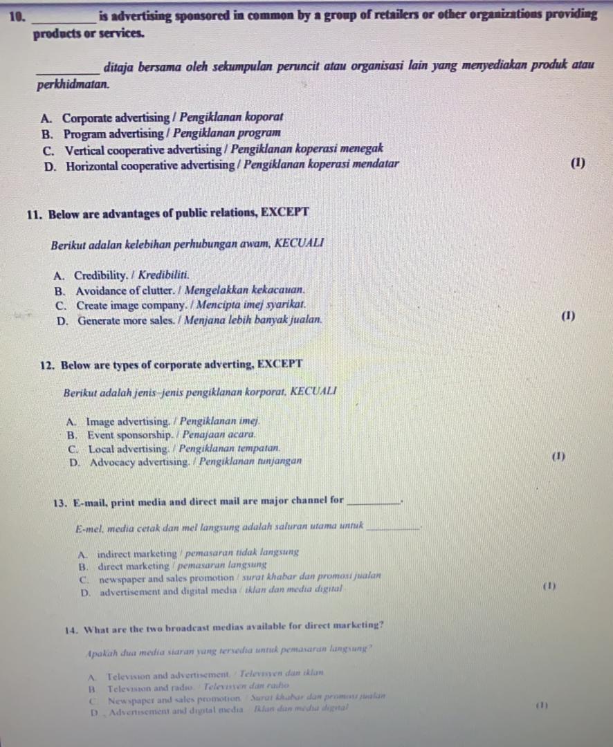 EMERGENCY !!! PLEASE HELP TO GIVE ANSWER FOR THE