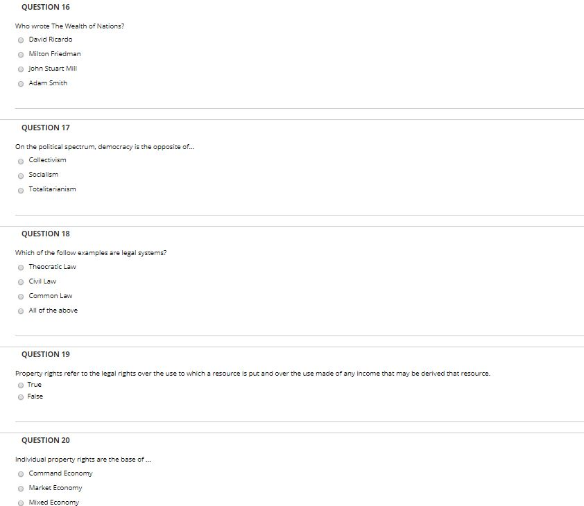 QUESTION 16 Who wrote The Wealth of Nations?