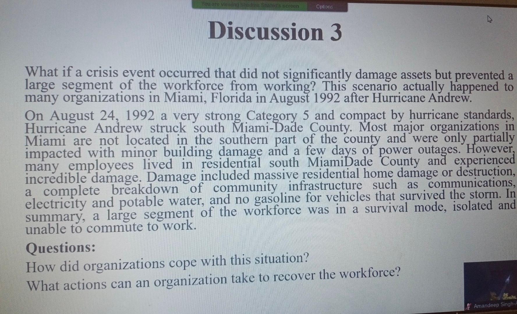 Cptions Discussion 3 What if a crisis event