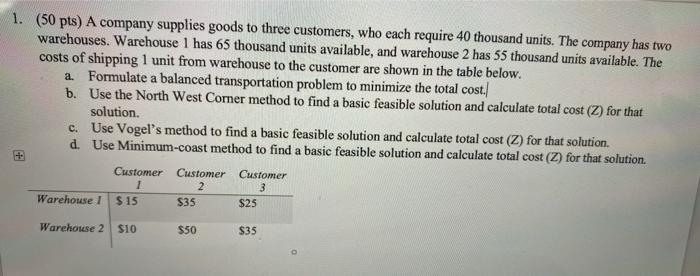 1. (50 pts) A company supplies goods to three
