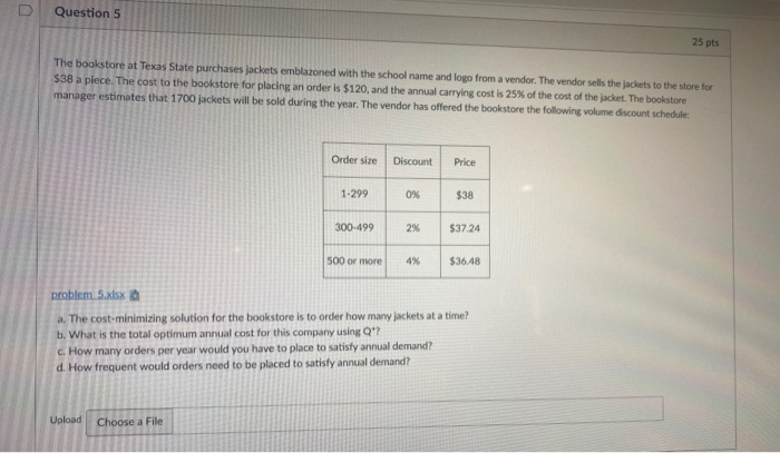 Question 5 25 pts The bookstore at Texas State