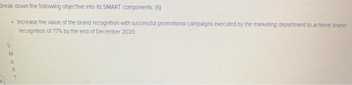 Break down the following objective into Its SMART