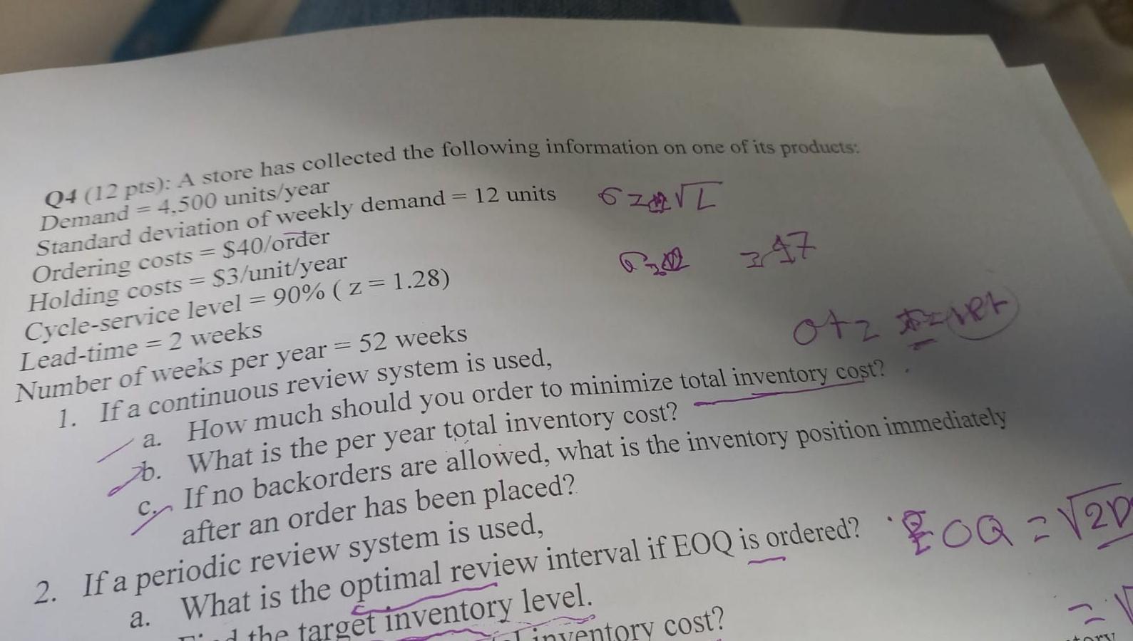 SZAL 22 347 Q4 (12 pts): A store has collected