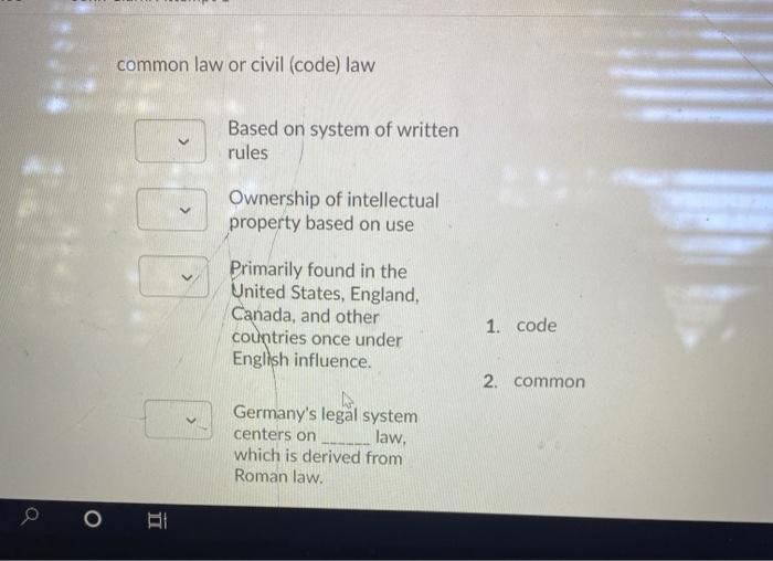 marketing question common law or civil (code) law