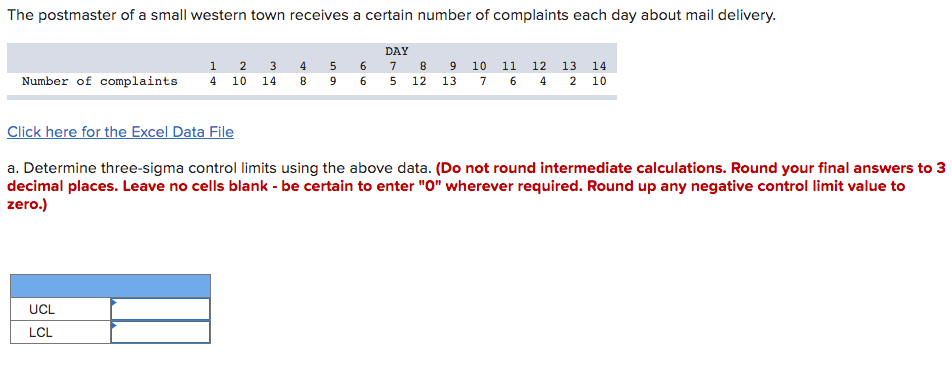 Click here for the Excel Data File a. Determine