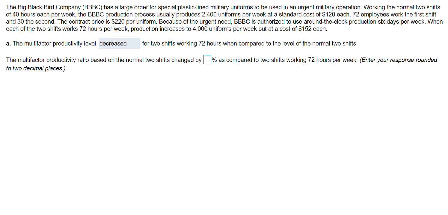 a. Did the multifactor productivity ratio