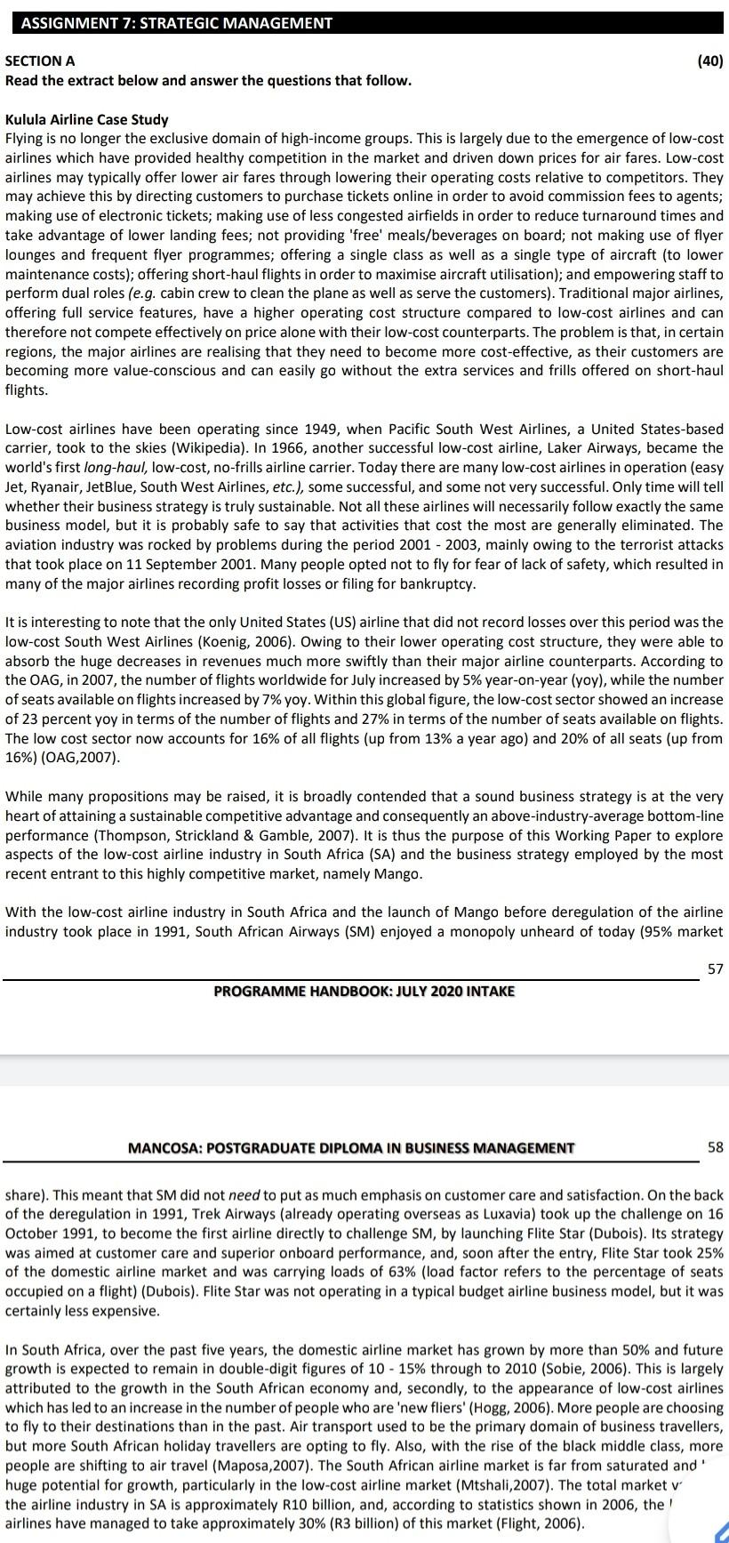 ASSIGNMENT 7: STRATEGIC MANAGEMENT (40) SECTION A