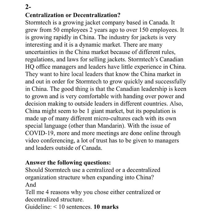 ( essentials of management) 2- Centralization or