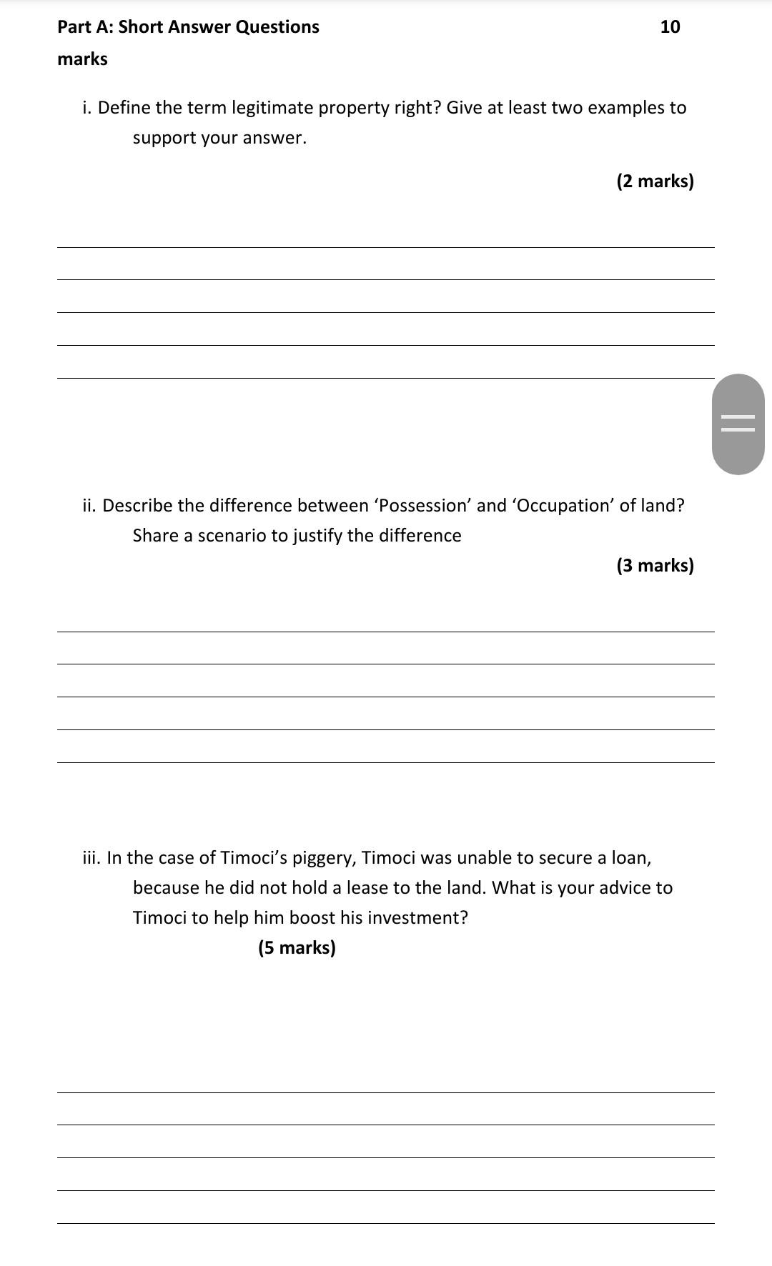 Part A: Short Answer Questions 10 . marks i.