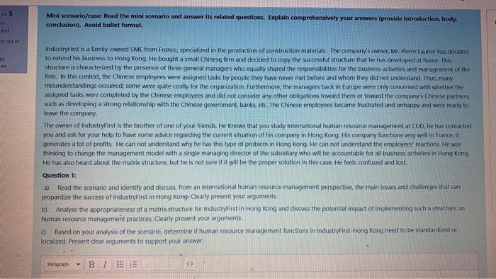 5 Mini scenario/case: Read the mini scenario and